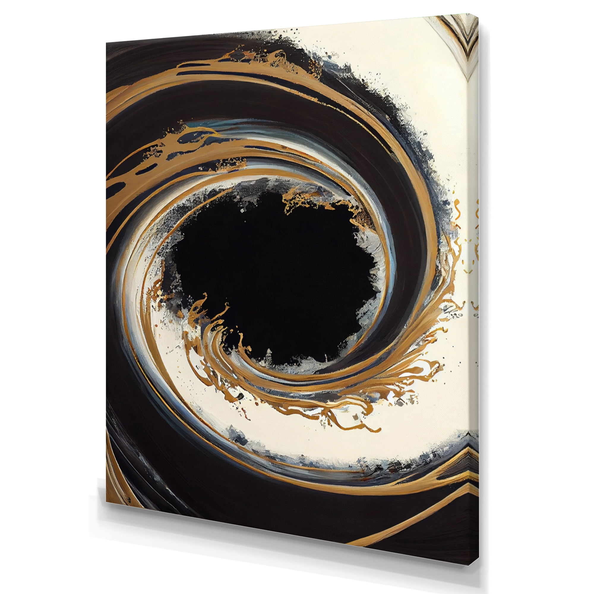 Designart Black And Gold Circle V Canvas Wall Art