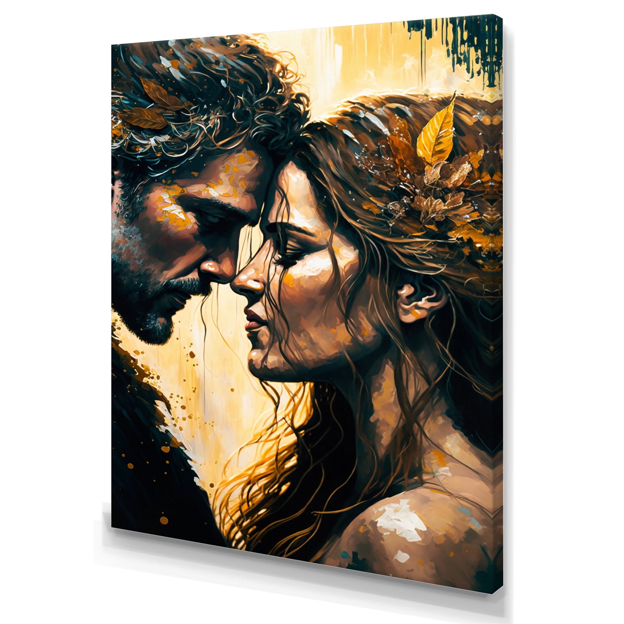 Designart Black And Gold Couple Kissing Art I Canvas Wall Art