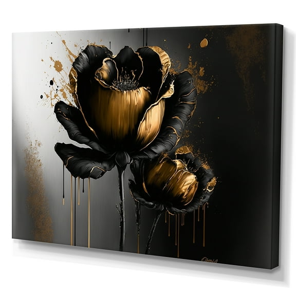 Designart Black And Gold Crocus Floral Design II Canvas Wall Art