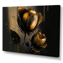 Designart Black And Gold Crocus Floral Design III Canvas Wall Art