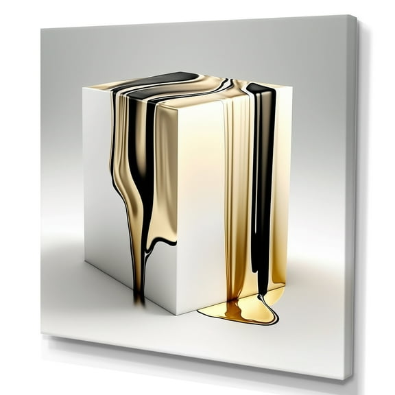 Designart Black And Gold Cubic Expression I Canvas Wall Art
