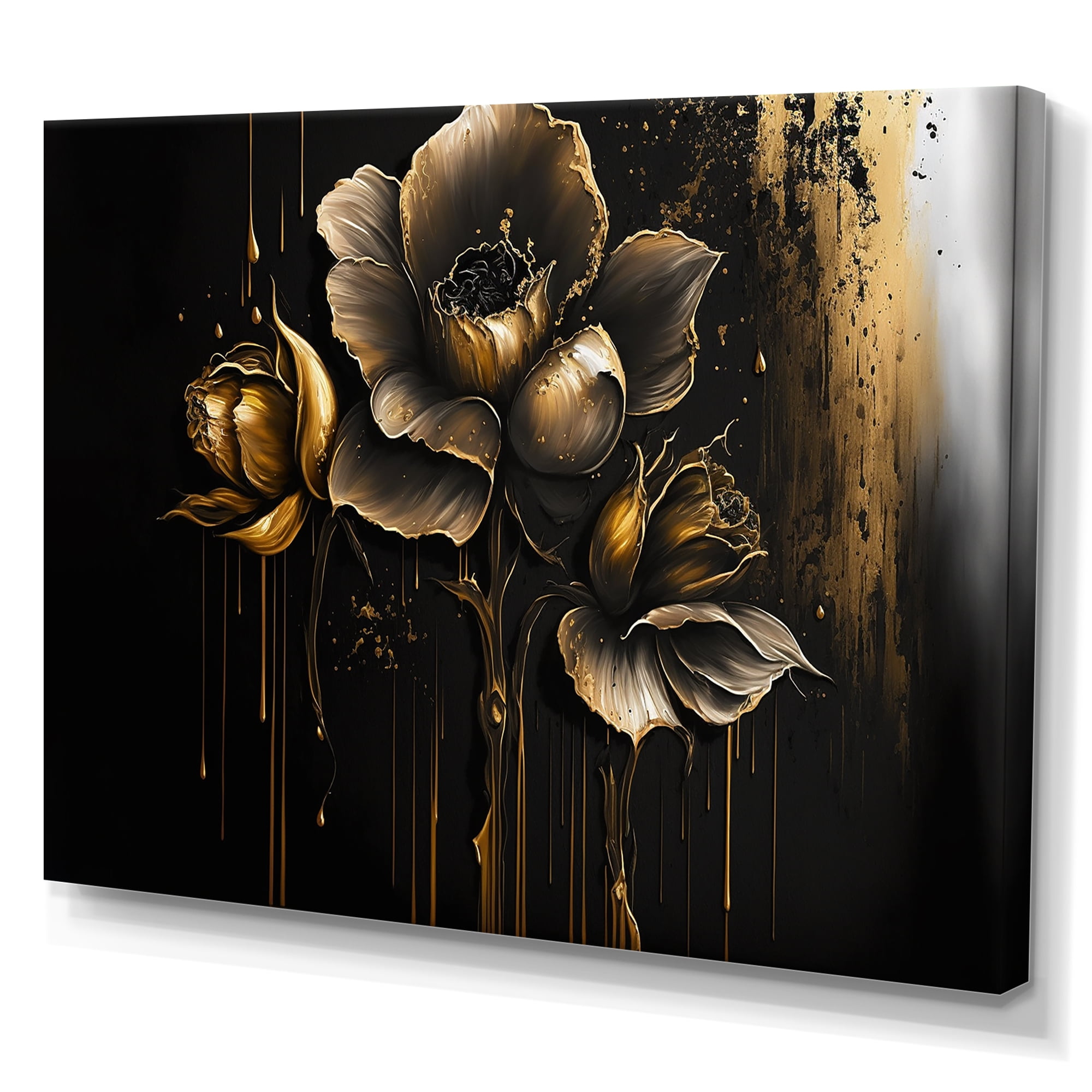 Designart Black And Gold Daffodil Design I Canvas Wall Art