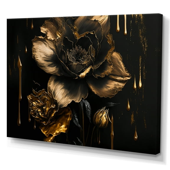 Designart Black And Gold Daffodil Design II Canvas Wall Art