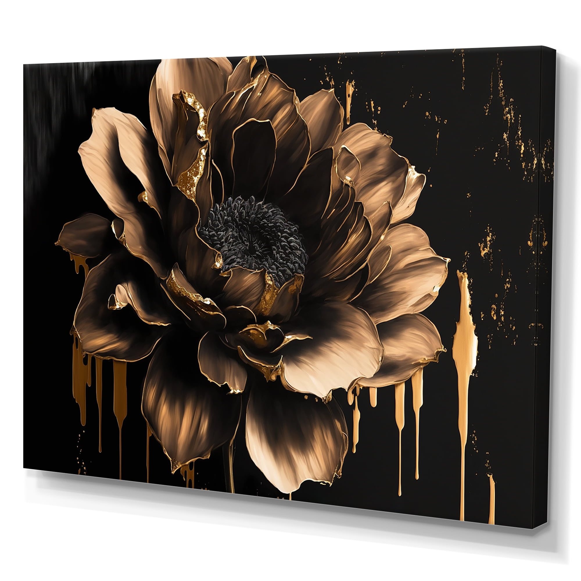 Designart Black And Gold Dahlia Canvas Wall Art