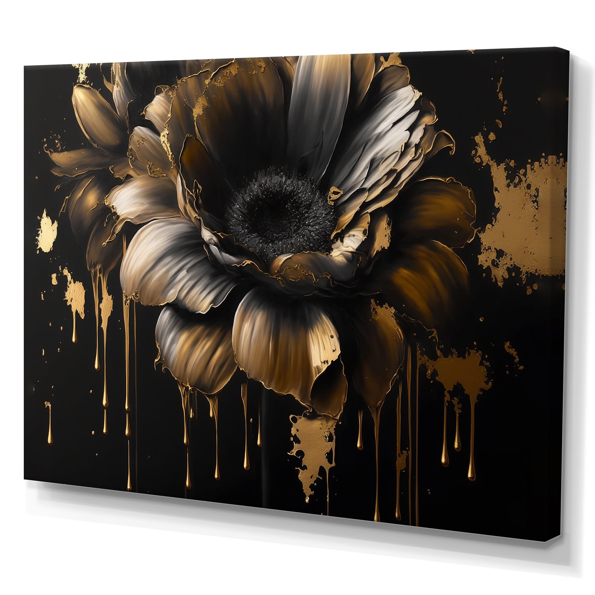 Designart Black And Gold Daisy I Canvas Wall Art