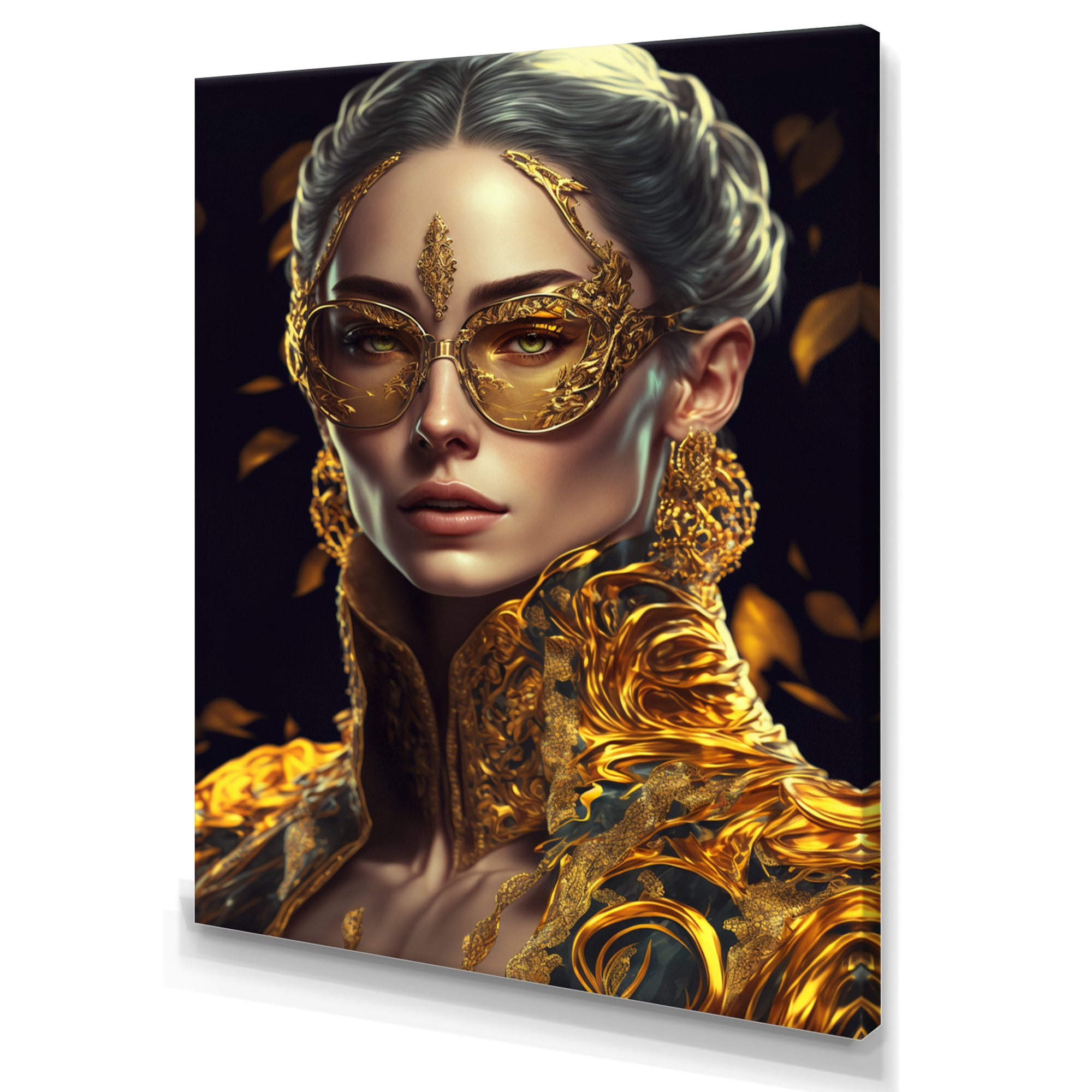 Designart Black And Gold Fashion Woman Canvas Wall Art