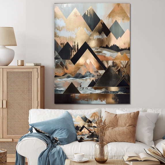 Designart "Black And Gold Geometric Horizons" City Geometric Canvas Art Print