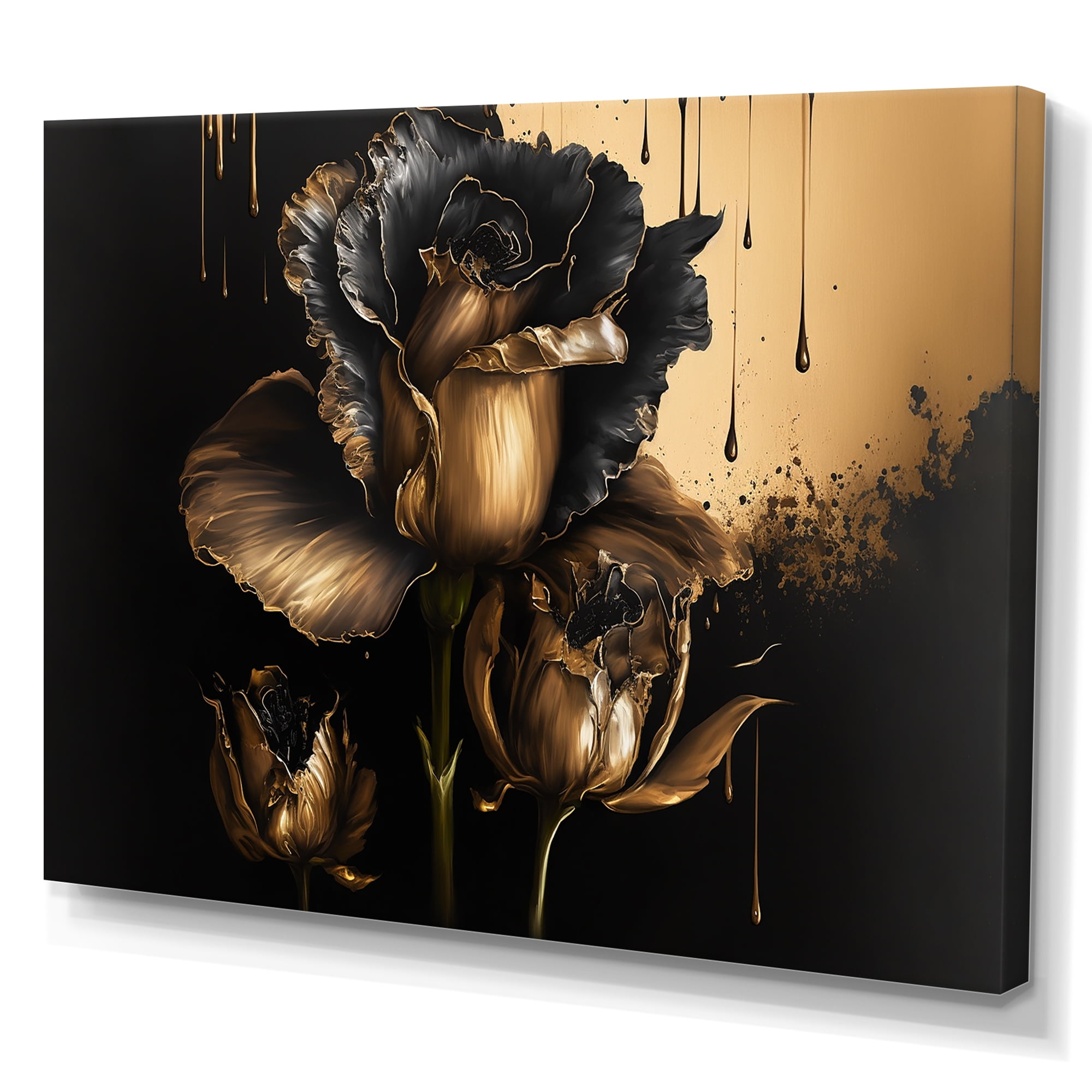 Designart Black And Gold Gladiolus I Canvas Wall Art