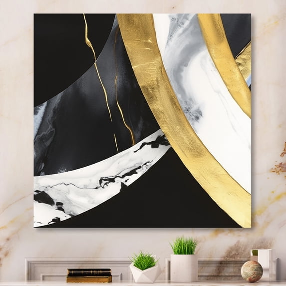 Designart "Black And Gold Harmony Of Marble IV" Abstract Marble Wall Art Print