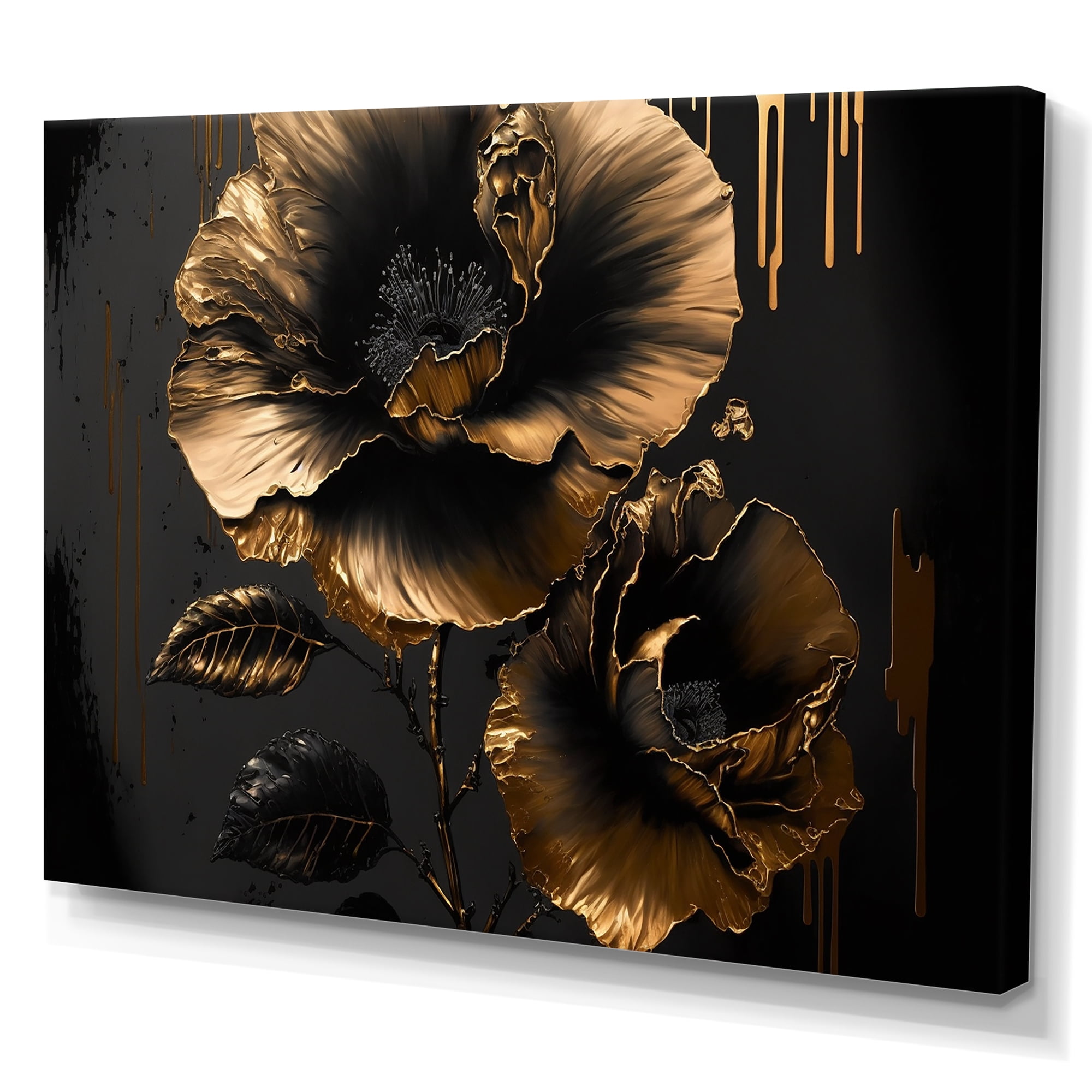 Designart Black And Gold Hibiscus I Canvas Wall Art