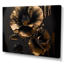 Designart Black And Gold Hibiscus I Canvas Wall Art