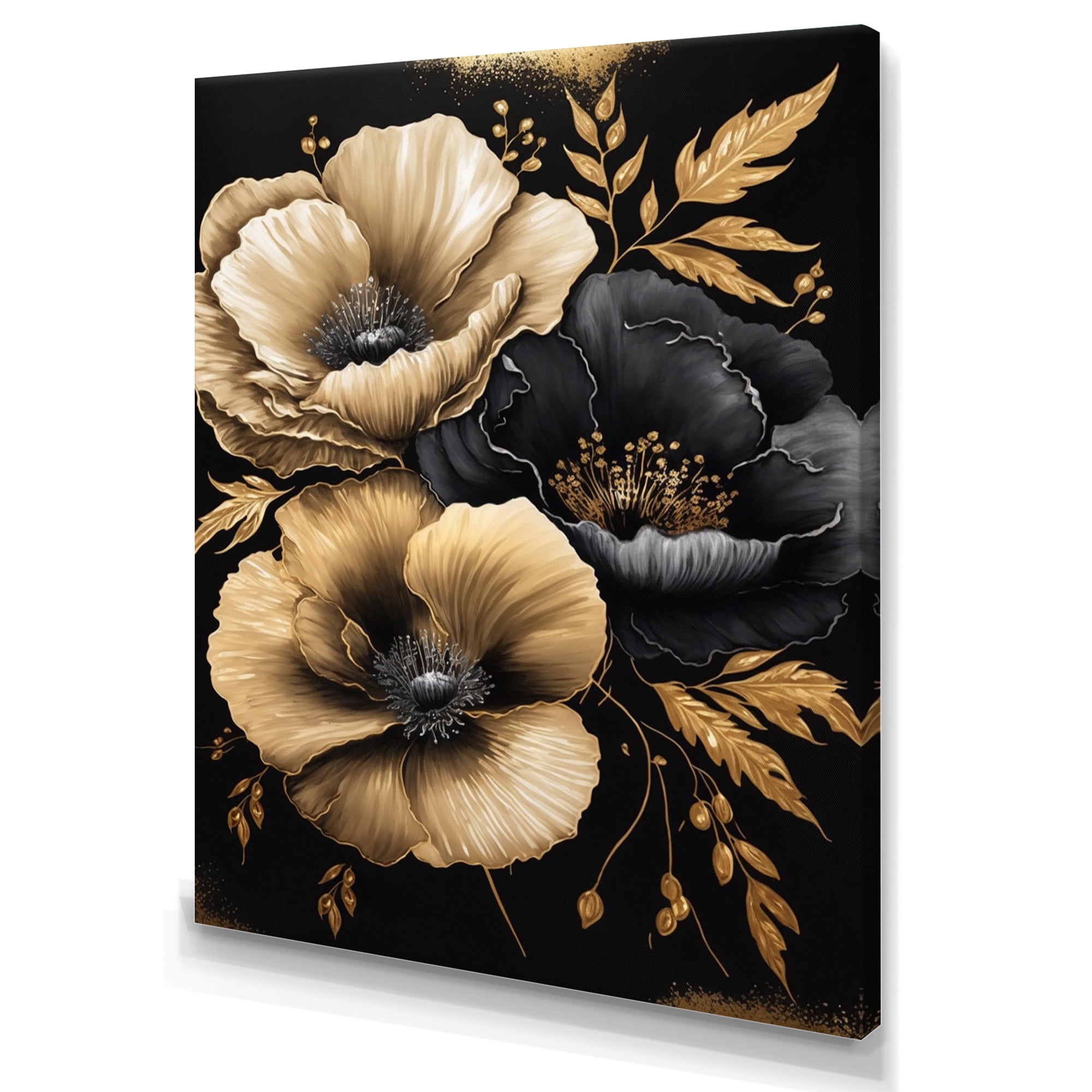 Designart Black And Gold Hibiscus II Canvas Wall Art