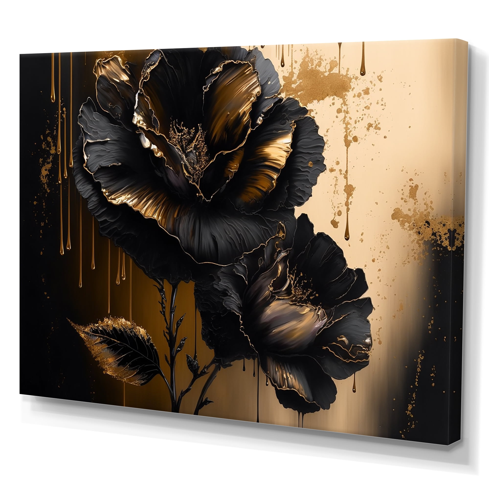 Designart Black And Gold Hibiscus III Canvas Wall Art