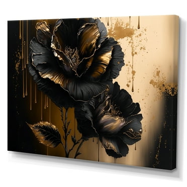 Designart Black And Gold Hibiscus III Canvas Wall Art