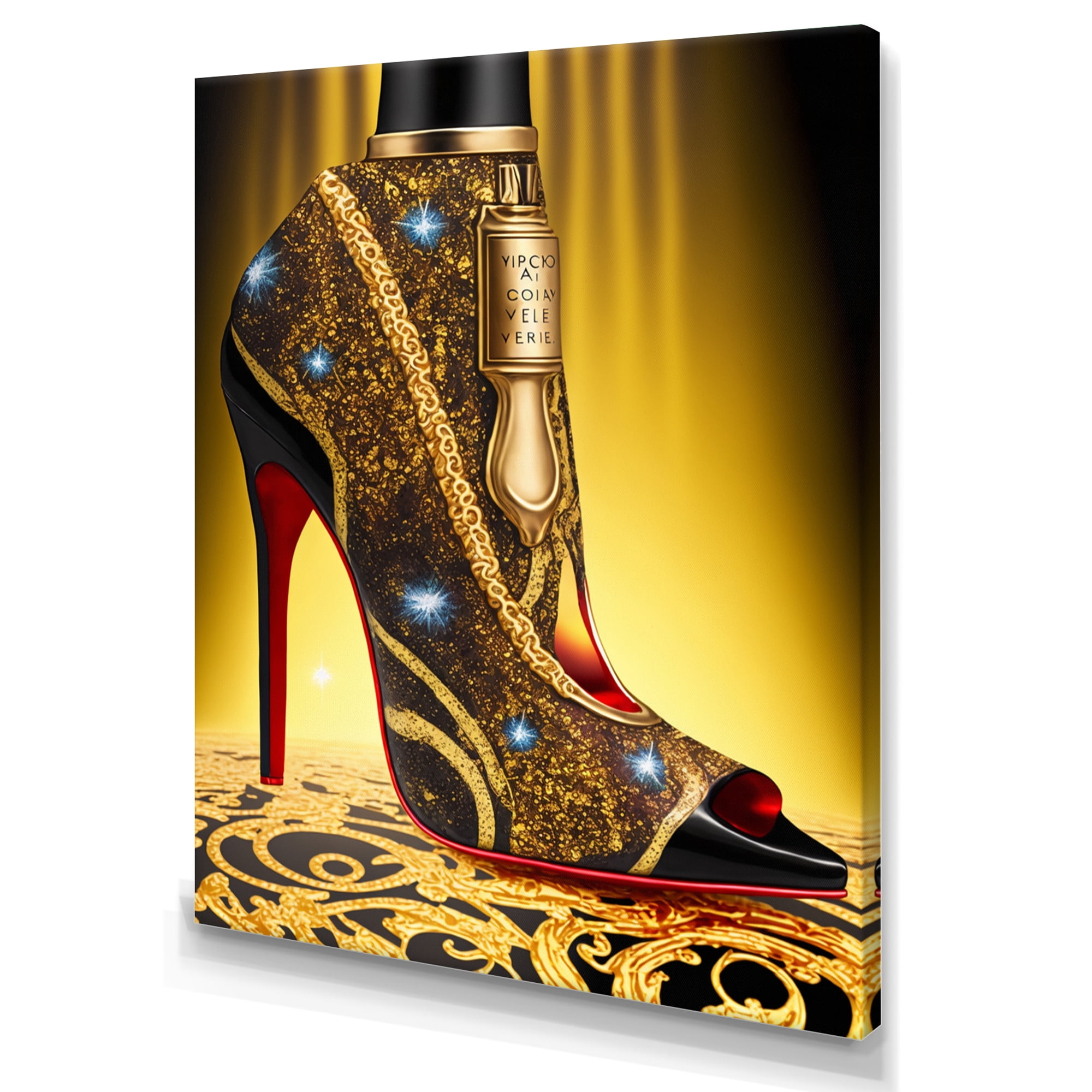 Designart Black And Gold High Heel Shoe III Canvas Wall Art