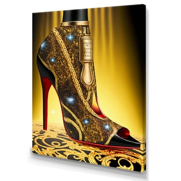 Designart Black And Gold High Heel Shoe III Canvas Wall Art