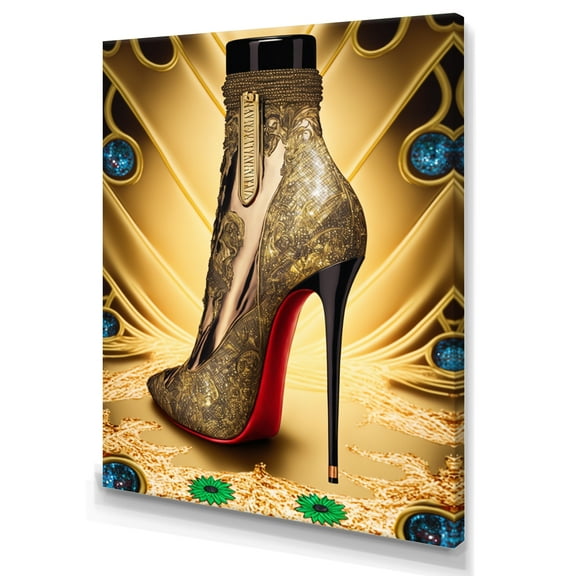 Designart Black And Gold High Heel Shoe IV Canvas Wall Art