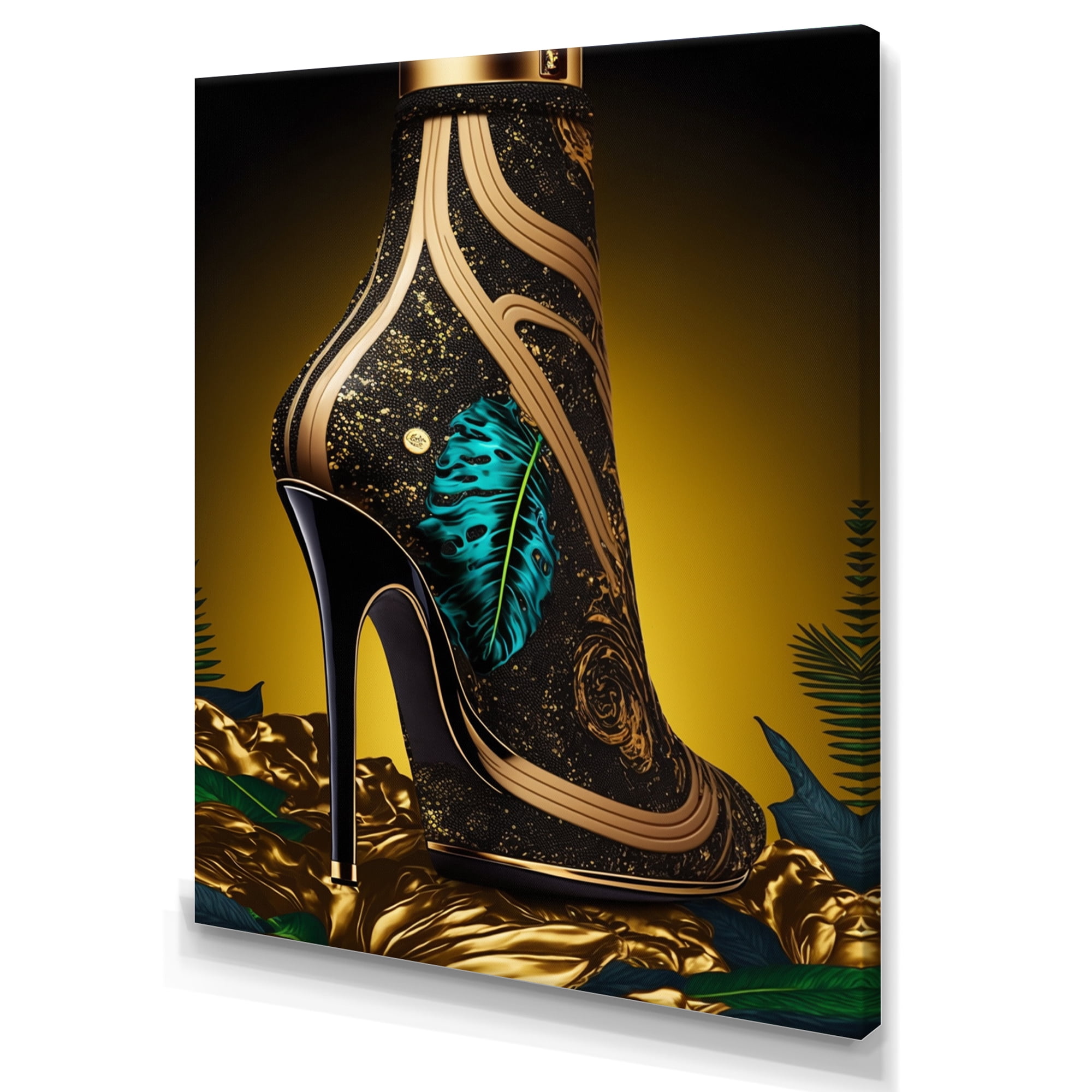 Designart Black And Gold High Heel Shoe V Canvas Wall Art