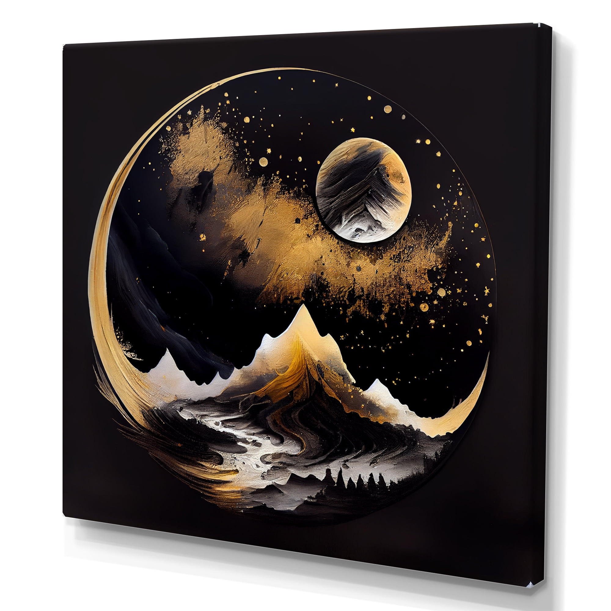 Designart Black And Gold Mountain Landscape III Canvas Wall Art