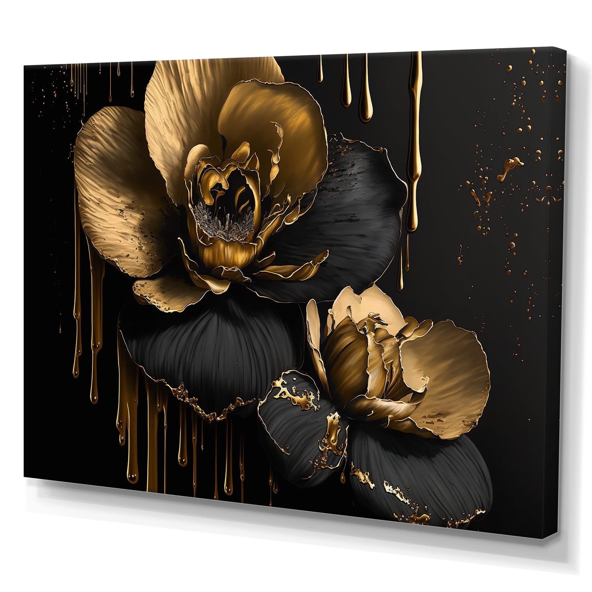 Designart Black And Gold Orchid II Canvas Wall Art