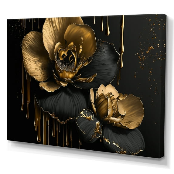 Designart Black And Gold Orchid II Canvas Wall Art