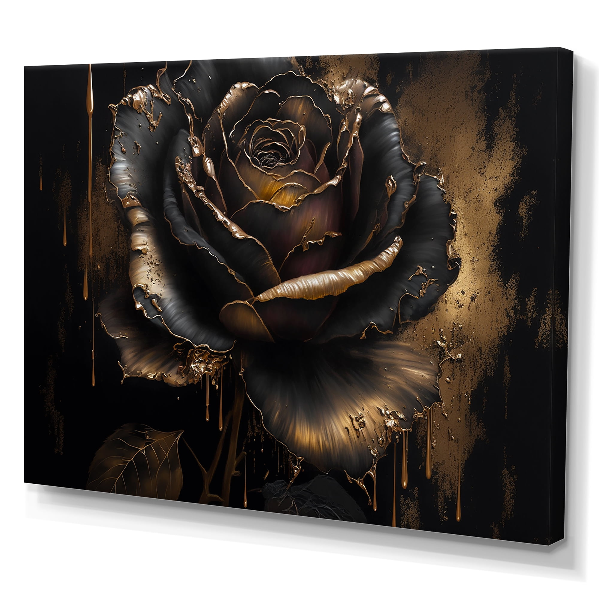 Designart Black And Gold Rose I Canvas Wall Art