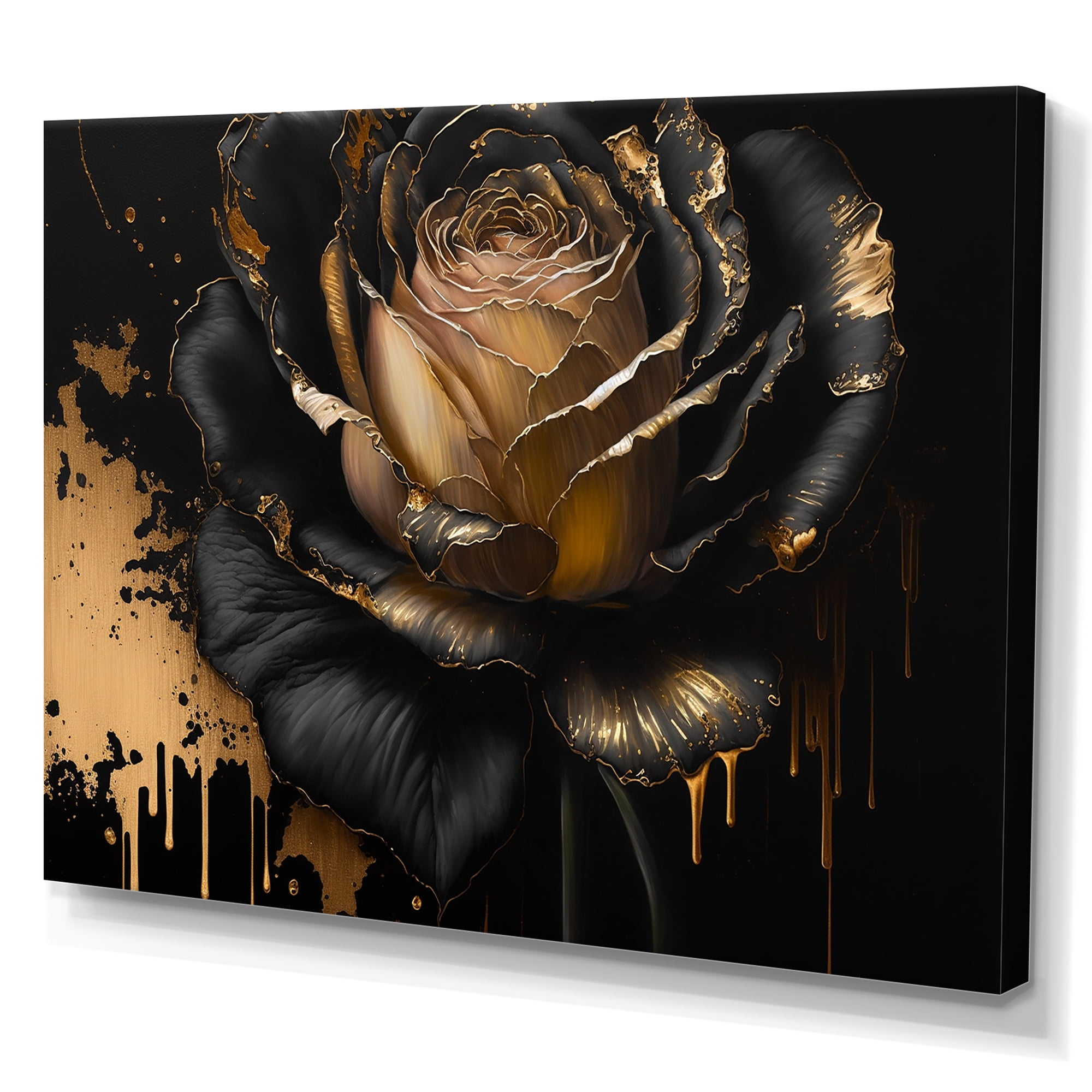Designart Black And Gold Rose II Canvas Wall Art