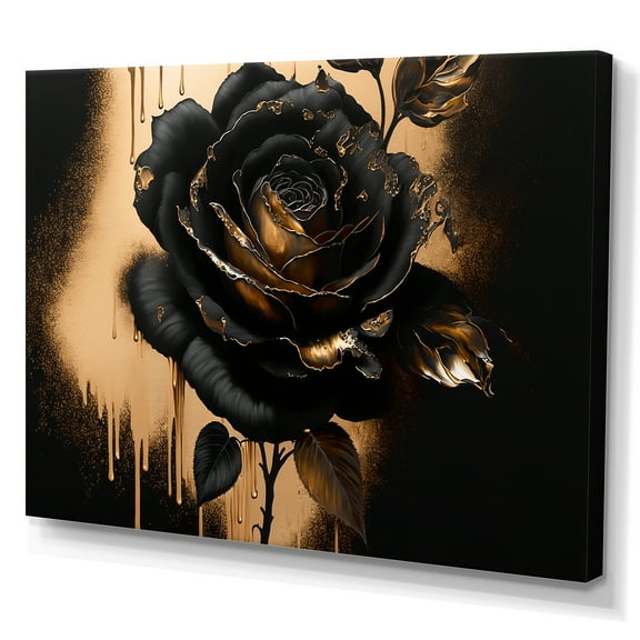 Designart Black And Gold Rose IV Canvas Wall Art