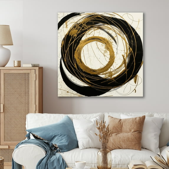 Designart "Black And Gold The Art Of Chaos III" Abstract Painting Canvas Wall Art