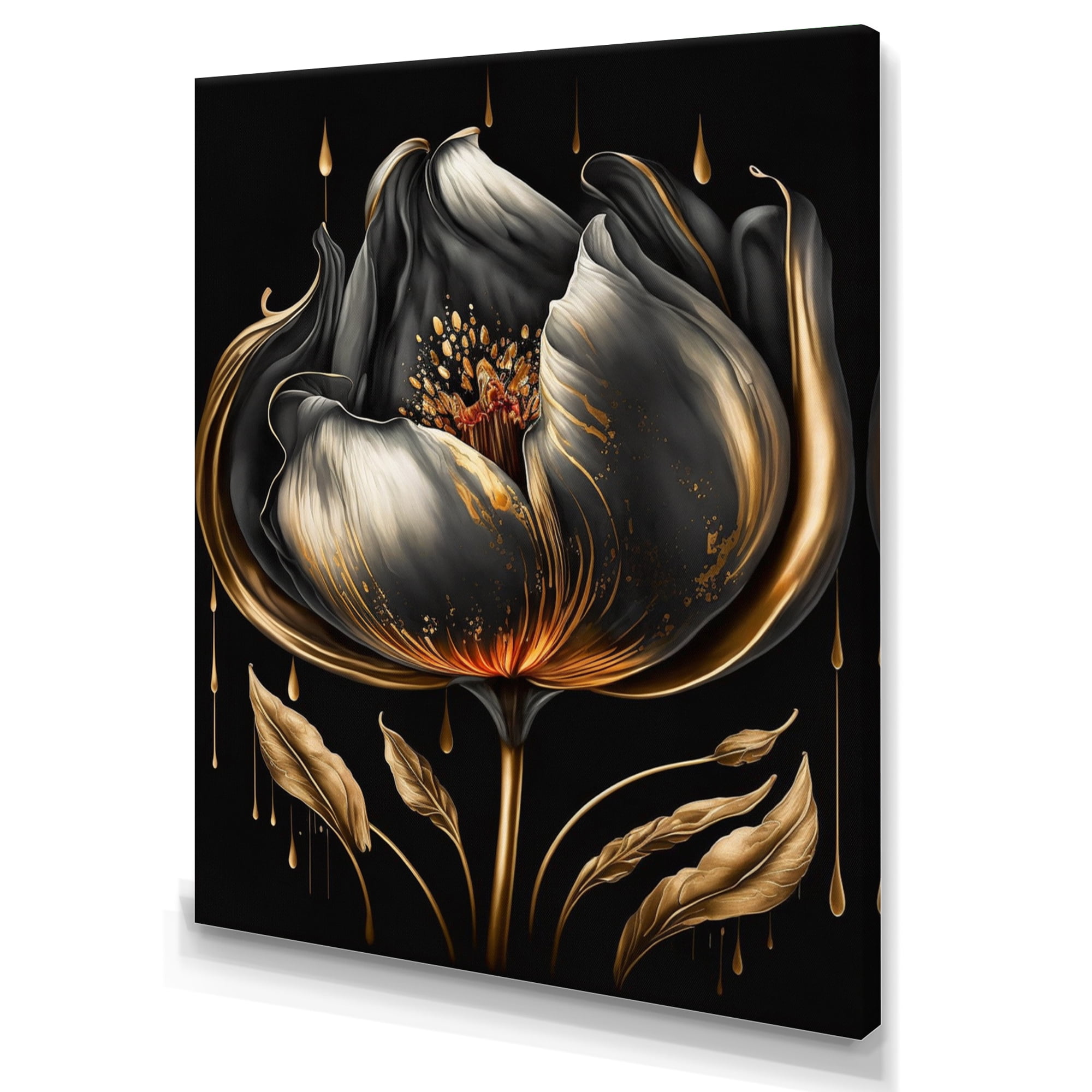 Designart Black And Gold Tulip Canvas Wall Art
