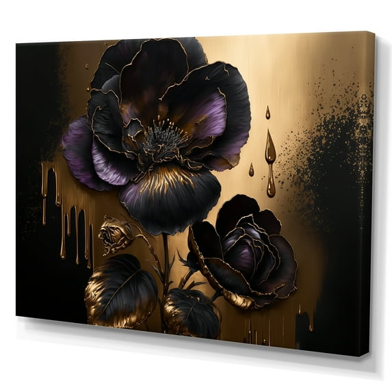 Designart Black And Gold Violets II Canvas Wall Art