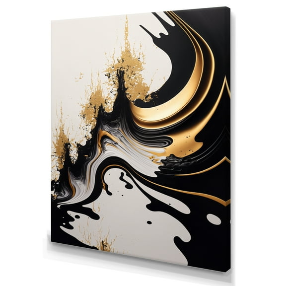 Designart Black And Gold Wave Canvas Wall Art