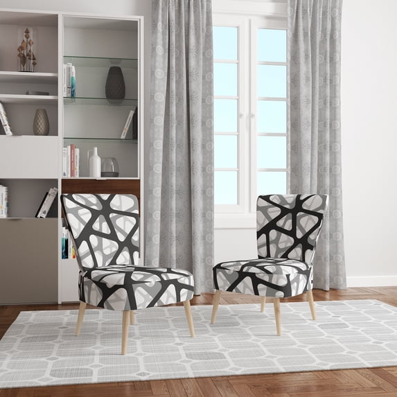 Designart "Black And Grey Triangular 3D Texture Of Mesh" Upholstered Mid-Century Accent Chair - Arm Chair