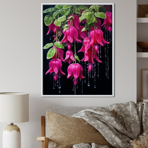 Designart "Black And Pink Blooms Of Fuchsia Flowers" Fuschia Floater Framed Canvas Prints