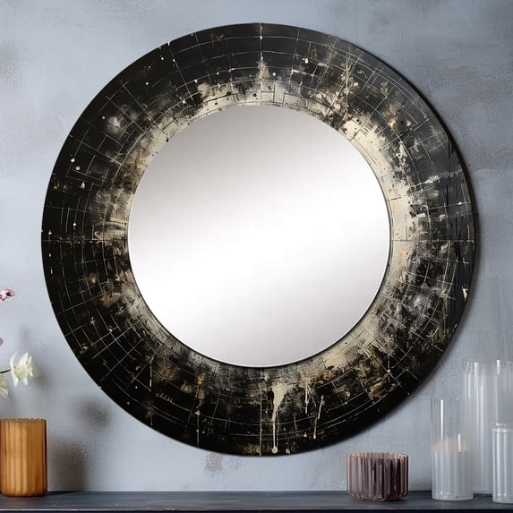 Designart "Black And White Astrological Minimalism" Astrology White Large Round Mirror - Round Office Mirror Wall Decor - Astronomy Round Printed Mirror - 23" x 23"