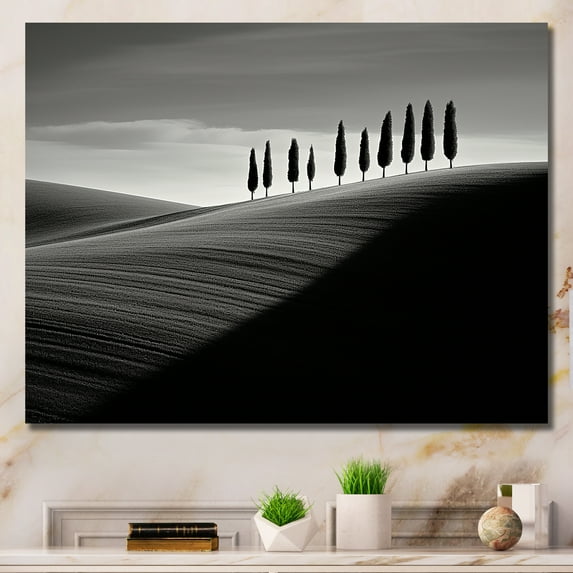 Designart "Black And White Desert Arboreal Scene" Desert Canvas Wall Art