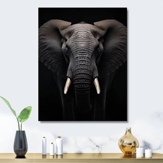 Designart "Black And White Elephant Beauty Of Strength V" Animals Elephant Metal Wall Art