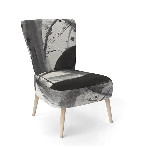 Designart "Black And White Minimalistic Painting" Upholstered Modern Accent Chair - Arm Chair