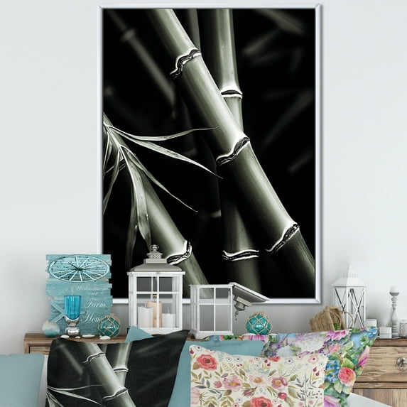 Designart "Black And White Photo Of Bamboo II" Bamboo Floater Framed Canvas Wall Art
