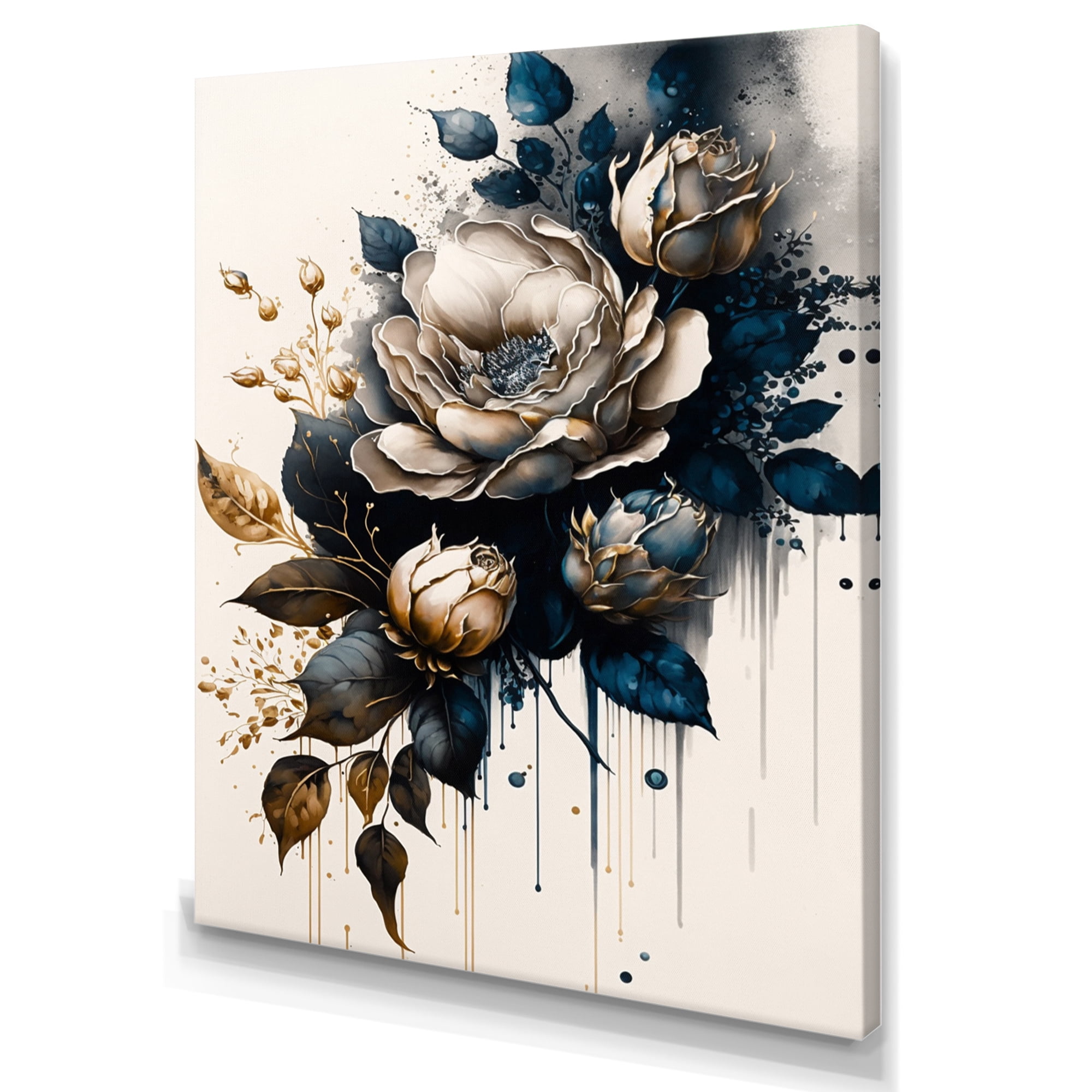 Designart Black And White Rose Design I Canvas Wall Art