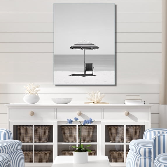 Designart "Black And White Simplicity Beach Photo II" Nautical & Beach Metal Wall Art