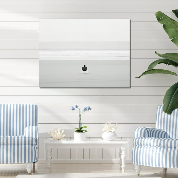 Designart "Black And White Simplicity Beach Photo IV" Nautical & Beach Wall Art Living Room