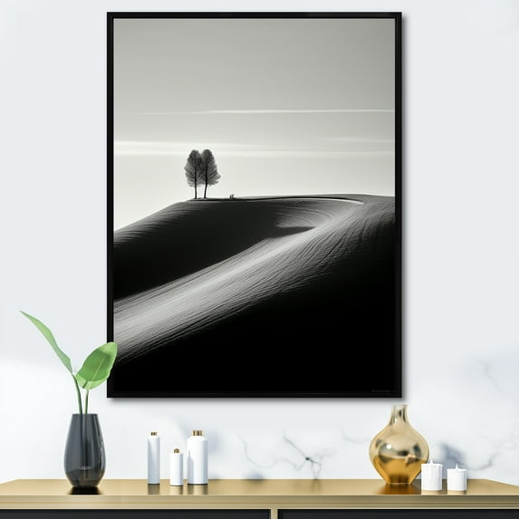 Designart "Black And White Solitary Desert Tree I" Desert Floater Framed Wall Decor