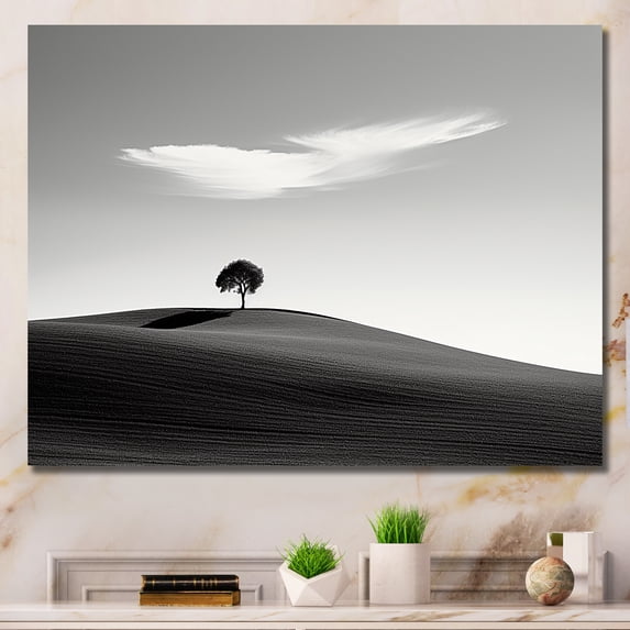 Designart "Black And White Solitude Tree III" Desert Canvas Prints
