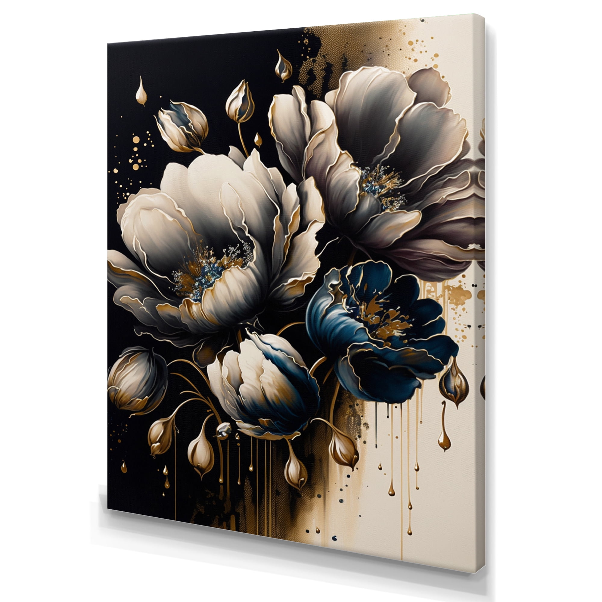Designart Black And White Watercolor Roses II Canvas Wall Art