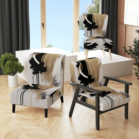 Designart "Black And White Wave" Upholstered Modern & Contemporary Accent Chair and Abstract Arm Chair - Multiple Color & Pattern