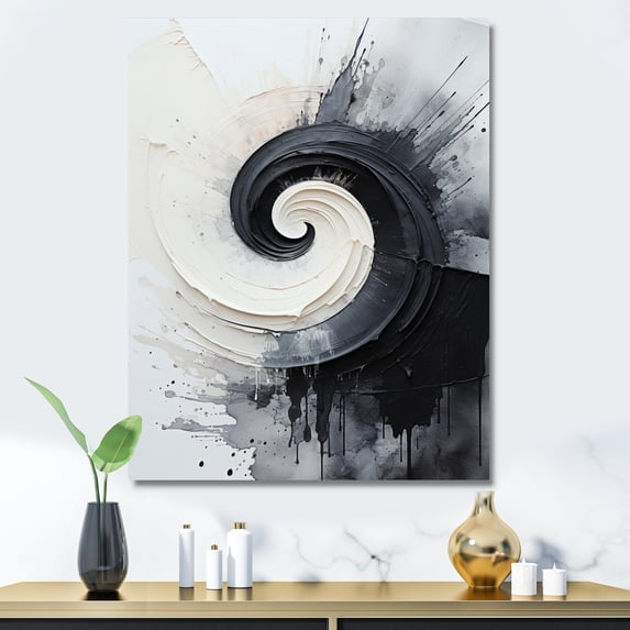 Designart "Black And White Zen VORTEX I" Abstract Canvas Print