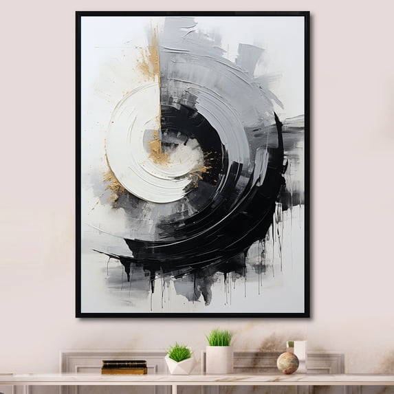 Designart "Black And White Zen VORTEX II" Abstract Floater Framed Canvas Print