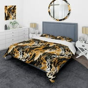 Designart "Black And Yellow Leopard Opulence" Geometric Bedding Covert Set - Modern & Contemporary Bed Set With 1 Sham
