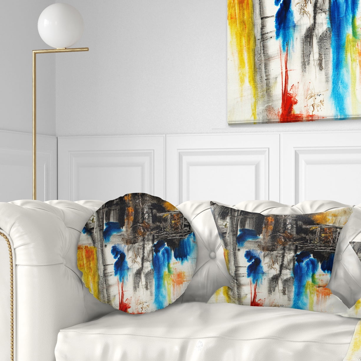Designart Black Blue and Yellow Pattern - Contemporary Throw Pillow - 12x20
